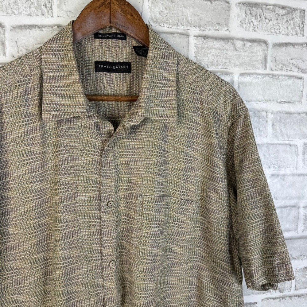 Jhane Barnes Mens XL Short Sleeve Button Down Shirt Textured Fabric Woven Japan